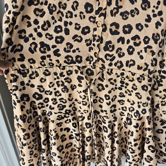 Karlie Leopard Print Popover Dress Womens Sz M Long Sleeve Tiered Drawsting - Picture 4 of 16